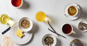 Our Quality black and green tea Ingredients shown and brewed 