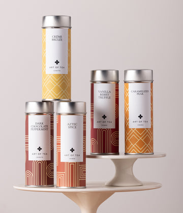 Dark Chocolate Peppermint tea brewed in a glass cup – Art of Tea